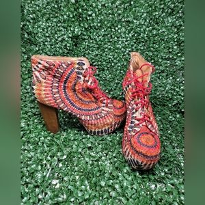 JEFFREY CAMPBELL Boots Womens Size 9 Wood Heel Platform Lita Woven Boho Hippie